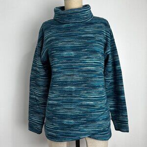 T by Talbots French Terry Funnel Neck Pullover Space Dye Teal Blue
